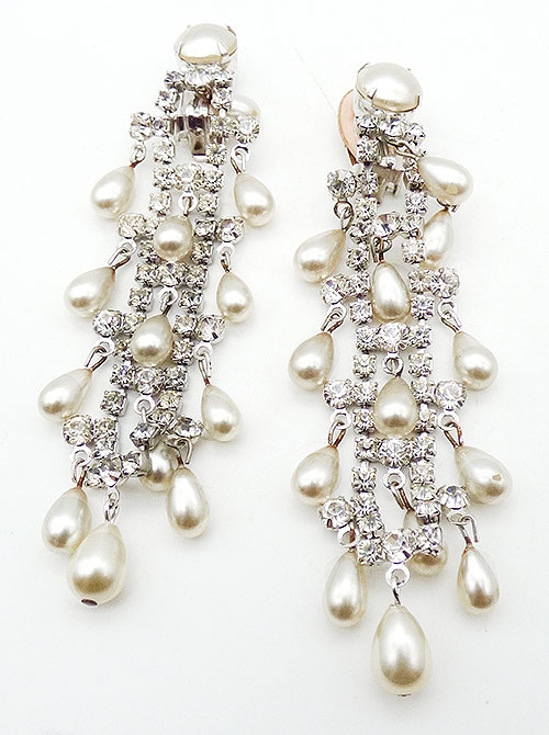 Bridal, Wedding, Special Occasion - Rhinestone and Simulated Pearl Drop Earrings