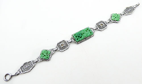 Art Deco - Art Deco Peking Glass Filigree Link Bracelet