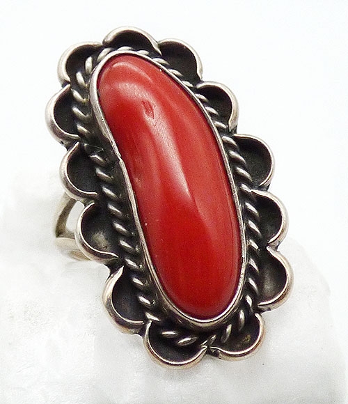 Coral Jewelry - Navajo Sterling Silver Coral Ring