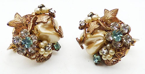 Earrings - Robert Faux Pearl and Florets Earrings