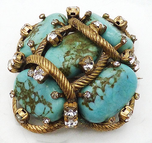 Newly Added Chanel Turquoise Pate de Verre Domed Brooch