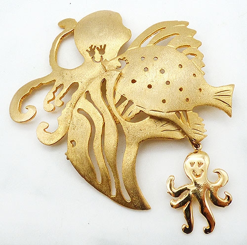 Figural Jewelry - Birds & Fish - Ultra Craft Fish and Octopus Brooch