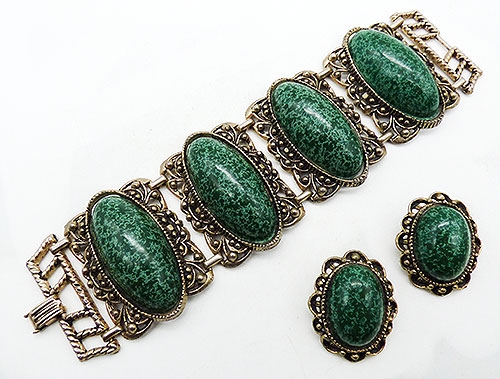 Newly Added Speckled Green Lucite Cabochon Bracelet Set
