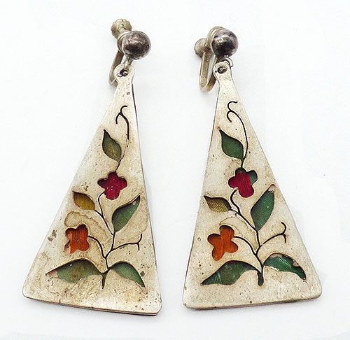 Mexico - Mexican Sterling Enameled Flowers Earrings