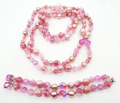 Sets & Parures - Pink Crystal and Glass Beads Demi-Parure