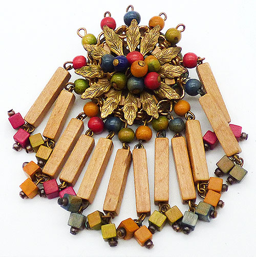 Newly Added Czech Wood Beads Dangles Brooch