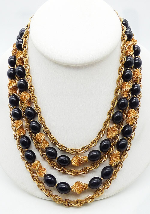 Newly Added Trifari Black and Gold Bead Necklace