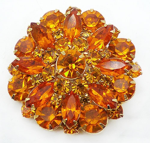 Trend Spring 2022: Saturated Color Jewelry - Tangerine and Topaz Rhinestone Brooch