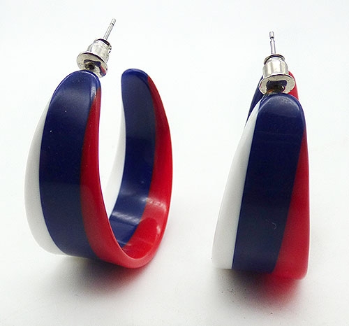 Patriotic Jewelry - Patriotic Striped Plastic Hoop Earrings