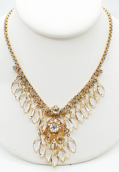 Tassels & Fringe - Clear Rhinestone and Crystal Dangles Necklace