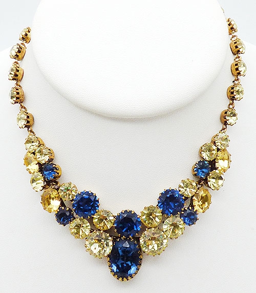Newly Added Austrian Yellow and Blue Rhinestone Necklace