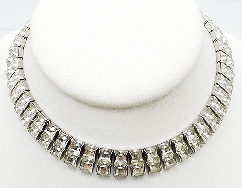 Art Deco - Art Deco Square Rhinestone Link Necklace