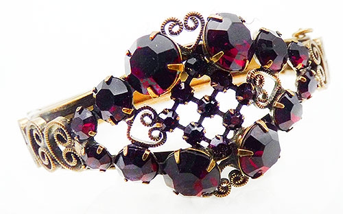 Bracelets - Victorian Revival Garnet Rhinestone Bracelet