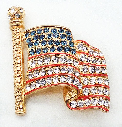 Patriotic Jewelry - Eisenberg Ice Rhinestone American Flag Brooch