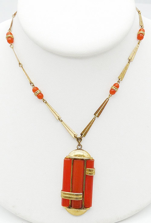 Newly Added German Art Deco Orange Glass Necklace