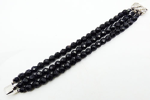 Crystal Bead Jewelry - Black Crystal Bead Triple Strand Bracelet