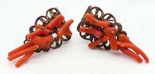 Coral Jewelry - Branch Coral Filigree Earrings