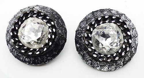 Earrings - Silver Snakeskin Rhinestone Headlight Earrings
