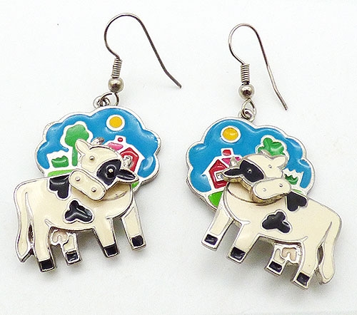 Figural Jewelry - Animals - Edgar Berebi Enameled Cow Earrings