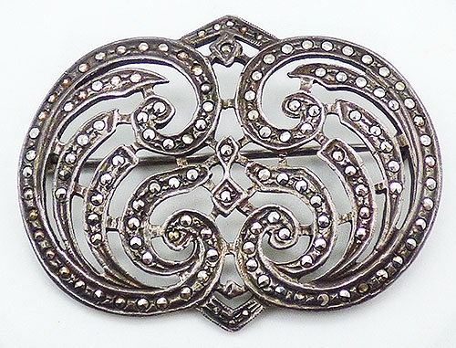 Marcasite Jewelry - Art Deco Sterling Marcasite Brooch
