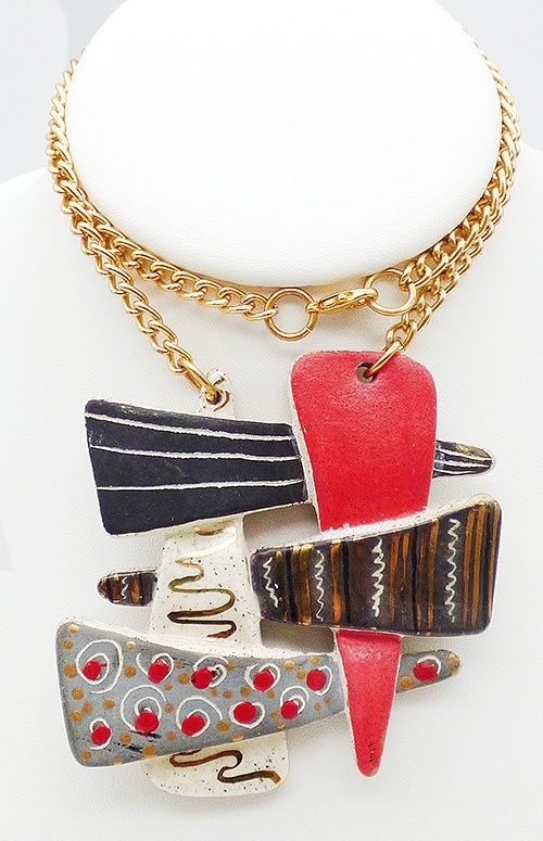 Ethnic & Boho - Modern Sculptural Painted Clay Pendant Necklace