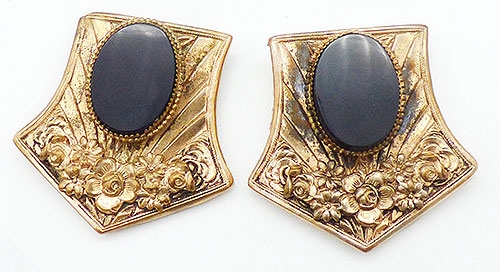 Newly Added Brass and Black Glass Dress Clips