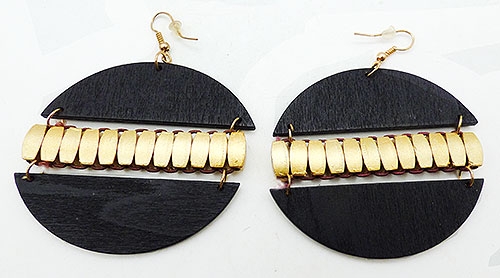 Wooden Jewelry - Black Wood Gold Bead Disc Earrings