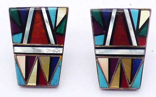Newly Added Inlaid Stone Sterling Trapezoid Earrings