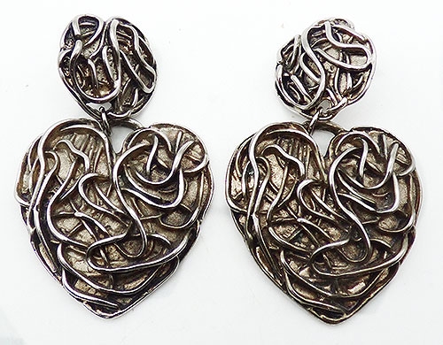 Over-the-Top '80's - Silver Abstract Wire Heart Statement Earrings