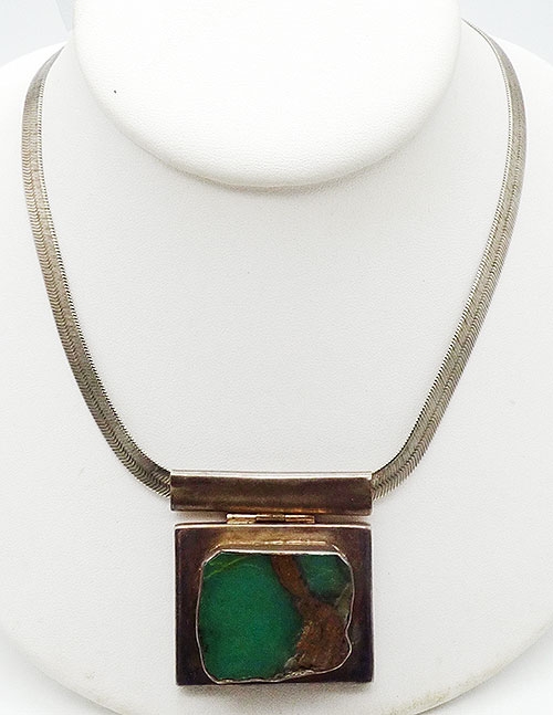 Sterling Silver - Modernist Square Turquoise Sterling Necklace