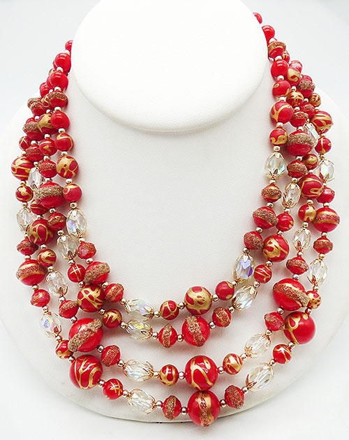 Japan - Japan Red Bead 4-Strand Necklace