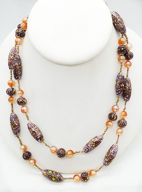 Newly Added Venetian Gray Speckled Glass Bead Necklace