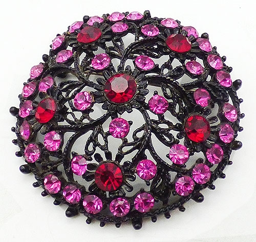  - Pink and Red Rhinestone Japanned Brooch