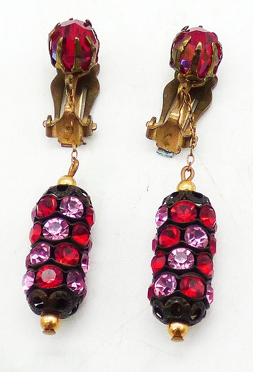 Earrings - Pink and Red Rhinestones Dangle Earrings