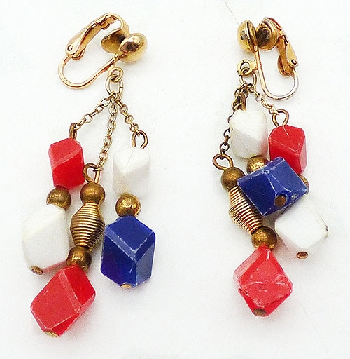 Patriotic Jewelry - Patriotic Glass Bead Dangle Earrings