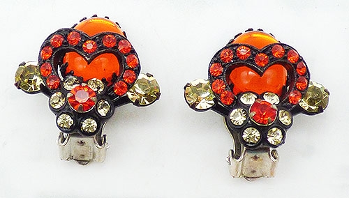 Earrings - Orange Cabochon Heart Earrings