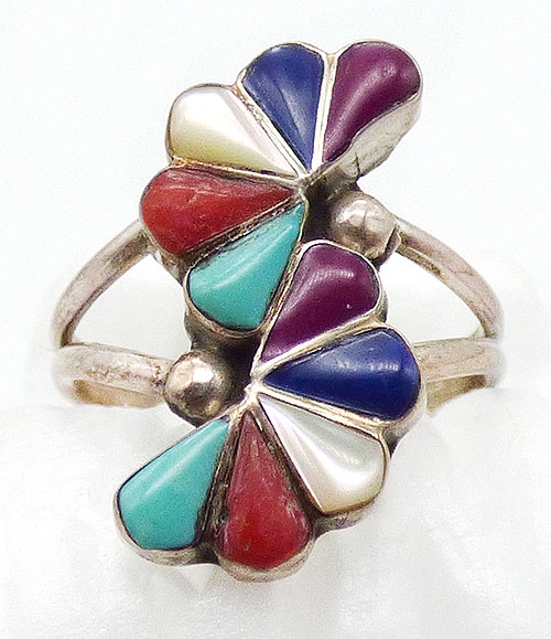 Natural Stones/Gems - Native American Sterling Double Fans Ring