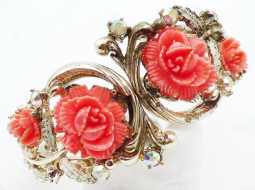 Florals - Orange Roses Hinged Clamper Bracelet