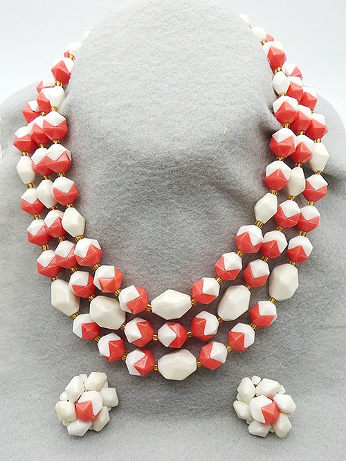 Germany - West Germany Salmon and White Bead Necklace Set