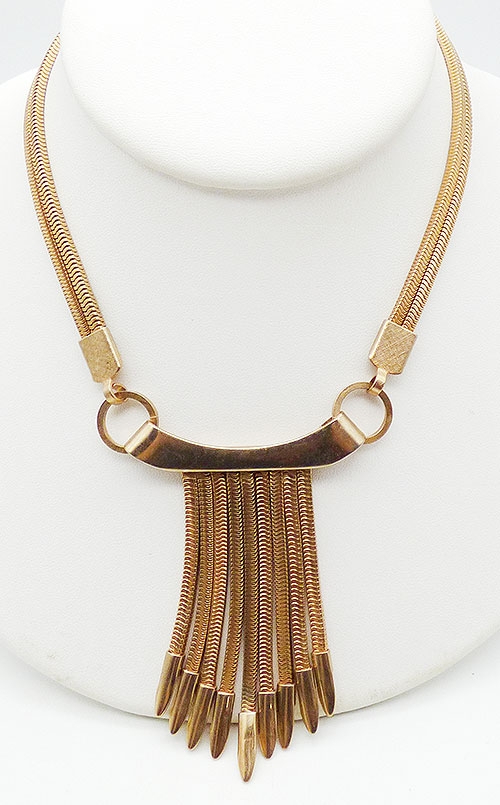 Tassels & Fringe - Gold Square Snake Chain Fringe Necklace