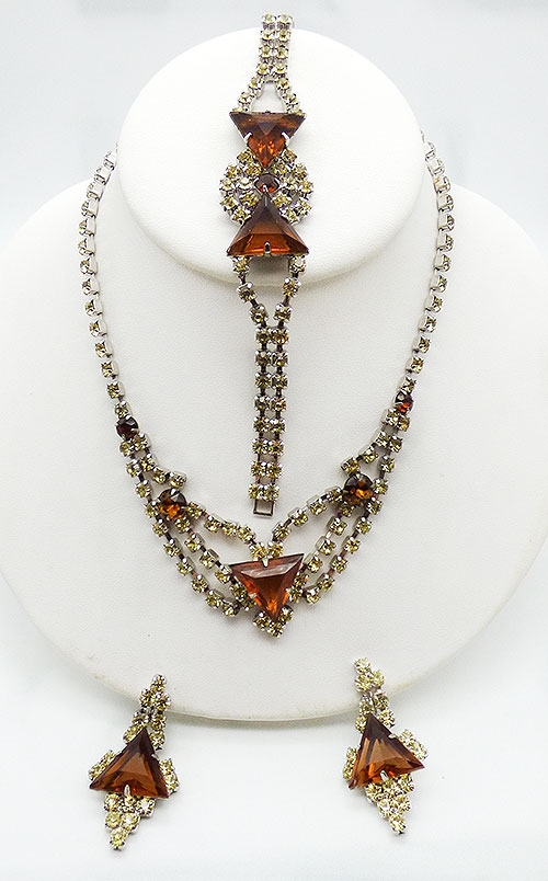 Sets & Parures - Amber Triangle and Yellow Rhinestone Parure