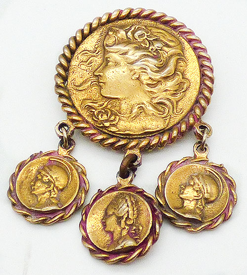 Coro/Corocraft - Coro Gold Tone Coins Brooch
