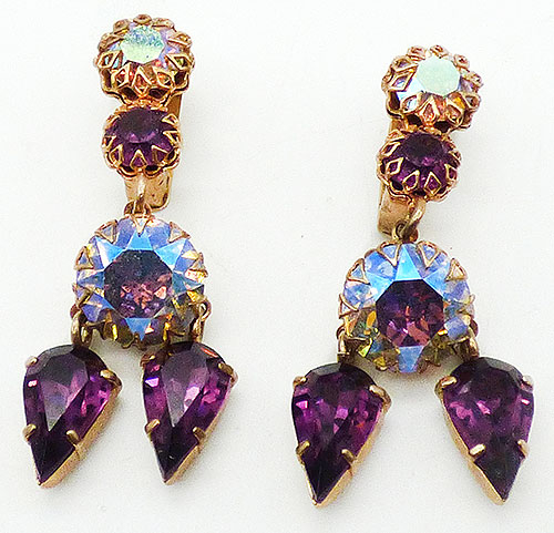 Newly Added Schoffel Austrian Amethyst Rhinestone Earrings