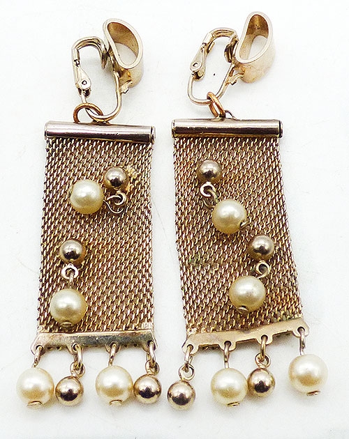 Earrings - Gold Mesh Chain Dangling Earrings