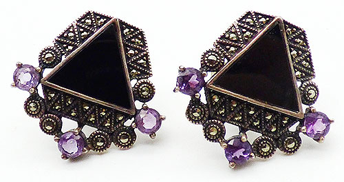 Newly Added Judith Jack Sterling Onyx Marcasite Earrings