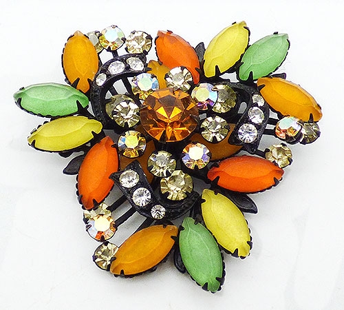 Brooches - Yellow Orange Green Navette rooch