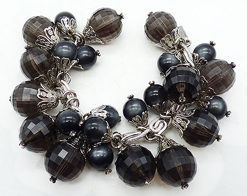 Charm Jewelry - Charcoal Lucite and Moonglow Bead Charm Bracelet