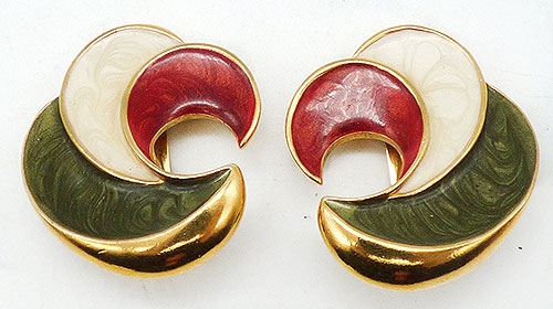 Earrings - Tri-Color Enamel Swirl Statement Earrings