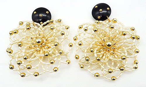 Pearl Jewelry - Massive Faux Pearl Flower Statement Earrings