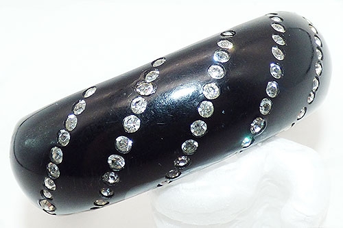 Bracelets - Black Thermoset and Clear rhinestone Bracelet